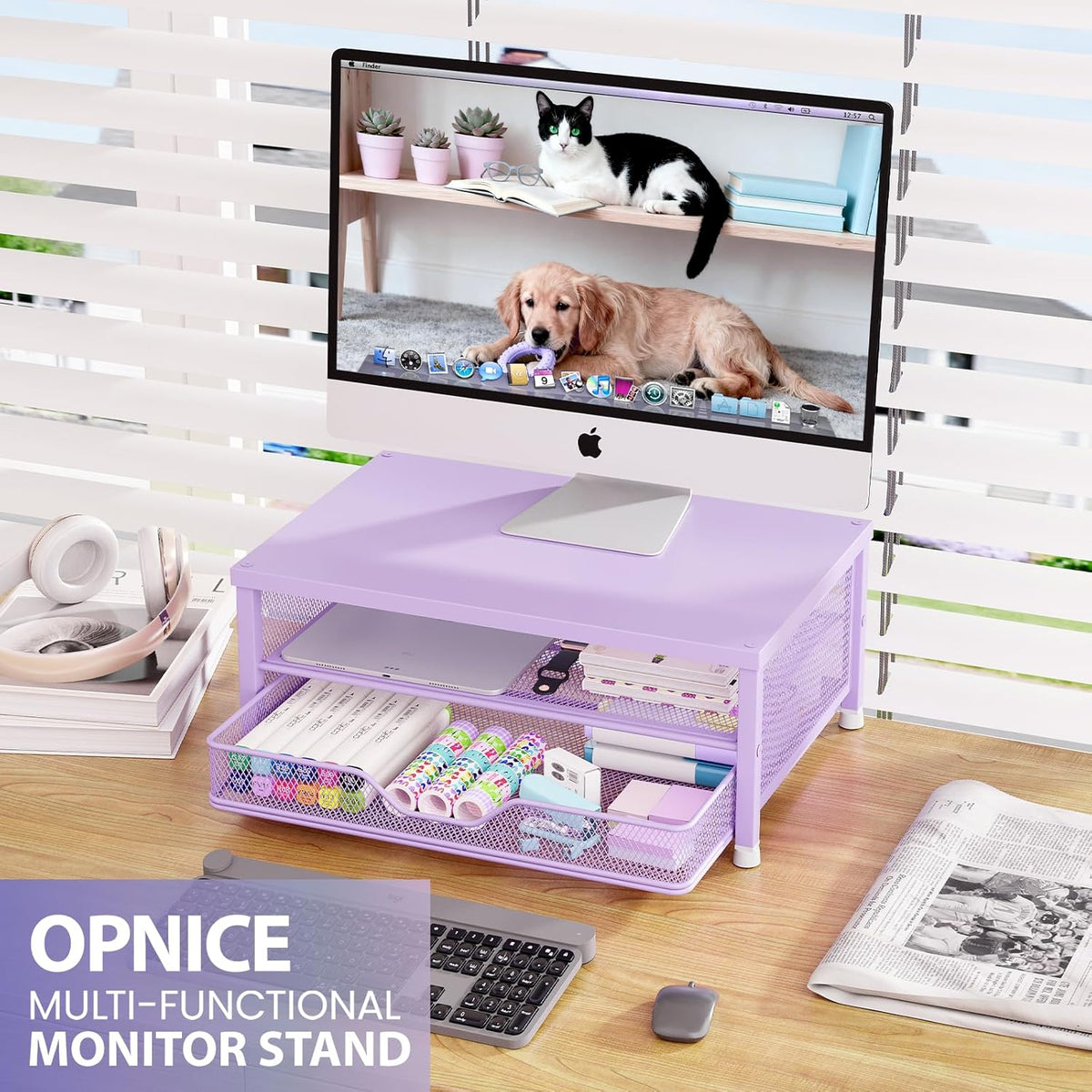 Desk Organizers and Accessories, Computer Monitor Stand Riser with Drawer and 2 Pen Holders, Printer & Laptop Stand, Office Desk Accessories & Workspace Organizers for Home Office Supplies, Black