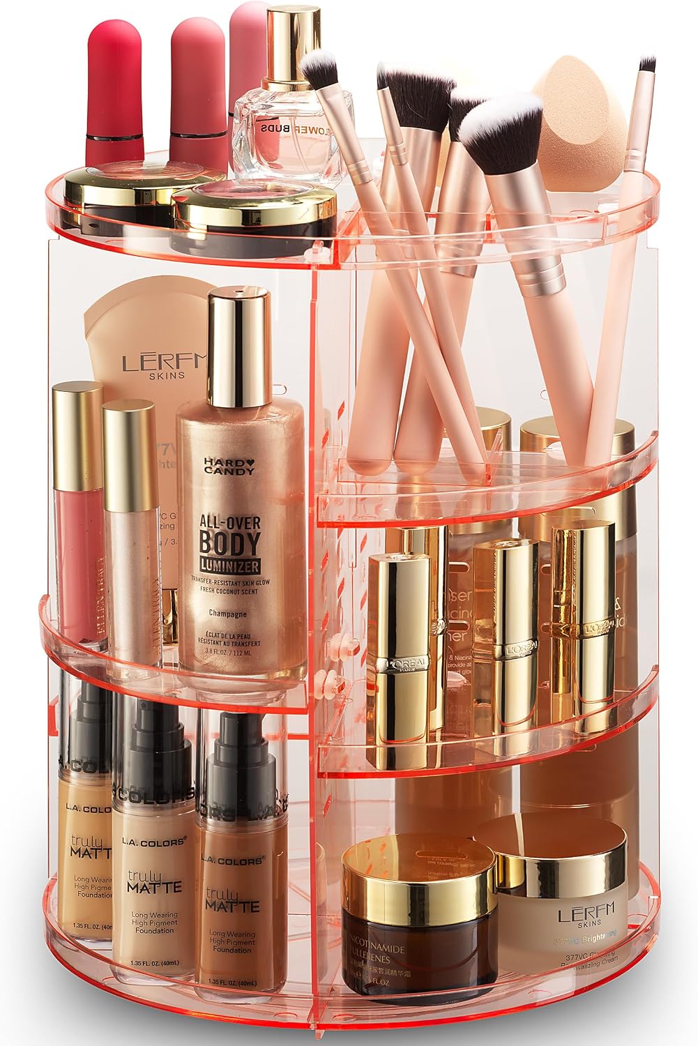 Masirs 360 Rotating Makeup Organizer Countertop - Adjustable Shelf Height - The Perfect Round Spinning Cosmetic Organizer for Bedroom Dresser or Vanity Countertop Storage (Clear)
