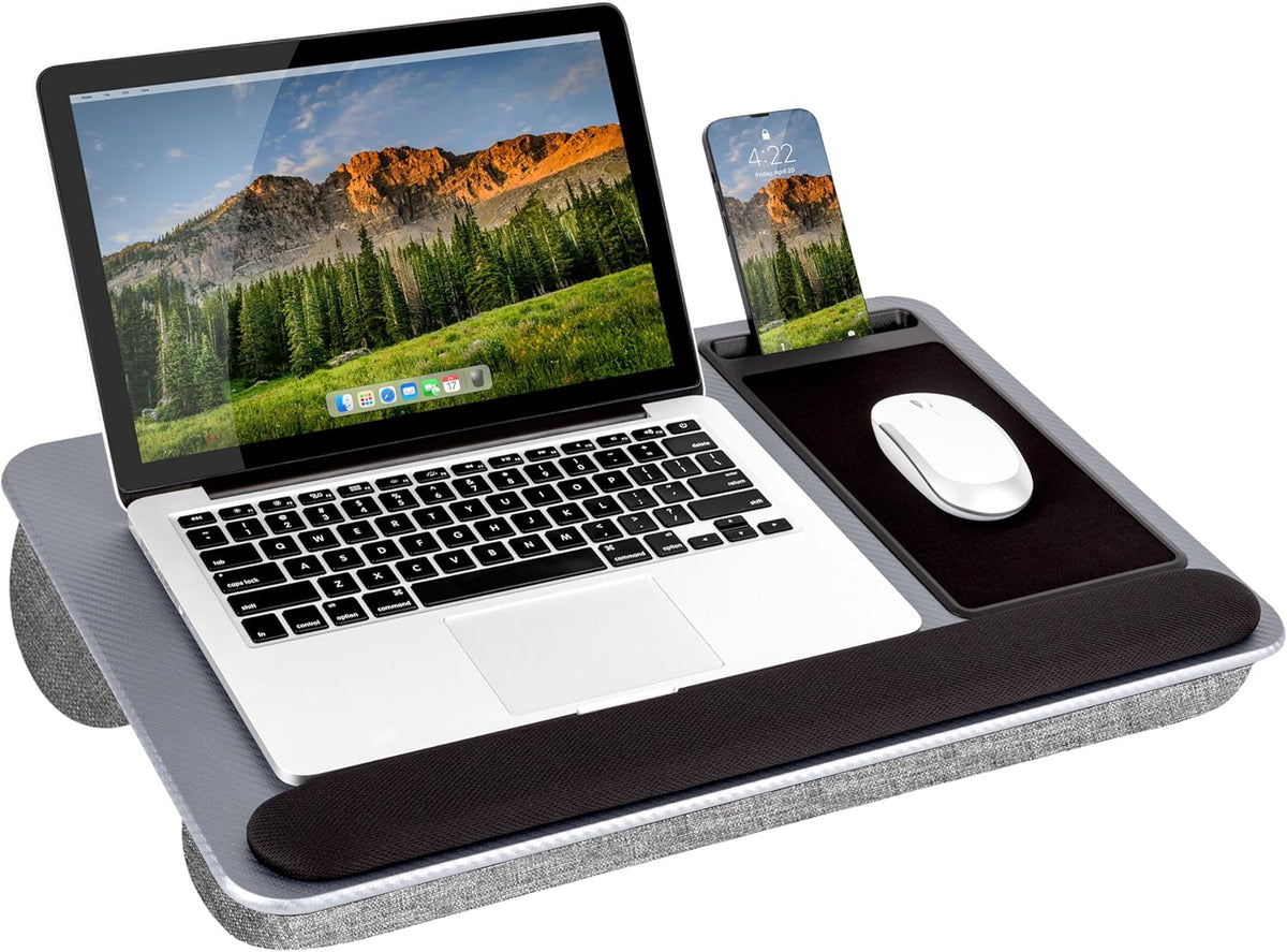 LAPGEAR Home Office Pro Lap Desk with Wrist Rest, Mouse Pad, and Phone Holder - Black Carbon - Fits up to 15.6 Inch Laptops - Style No. 91598