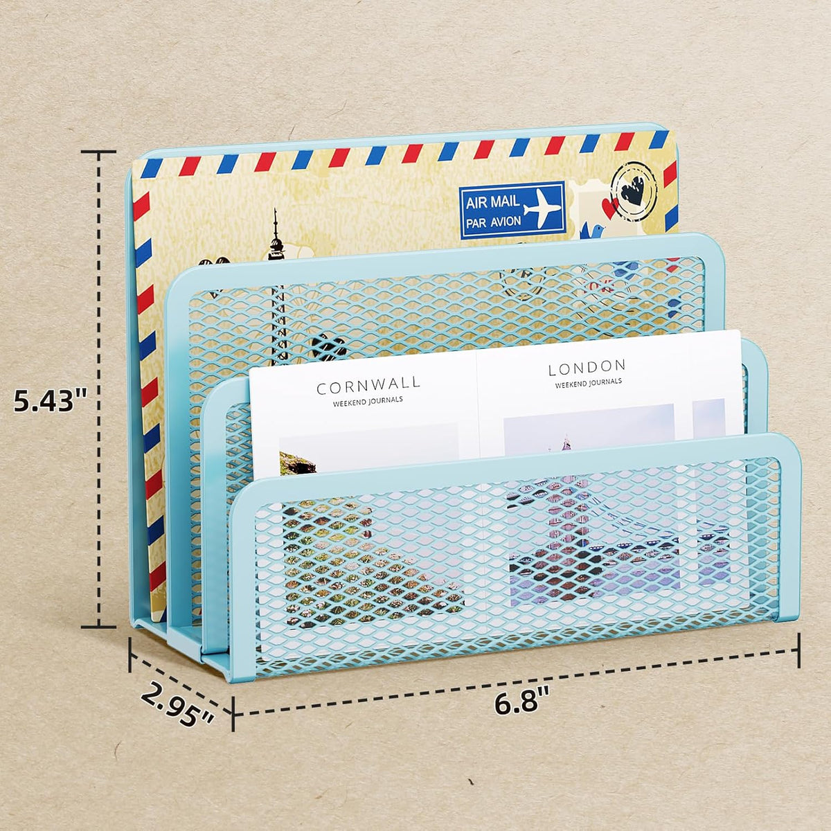 Marbrasse Mail Organizer for Desk, 3-Slot Mesh Metal Mail Holder countertop, Letter Holder, Office Desktop Envelope and Document Storage Rack (2P)
