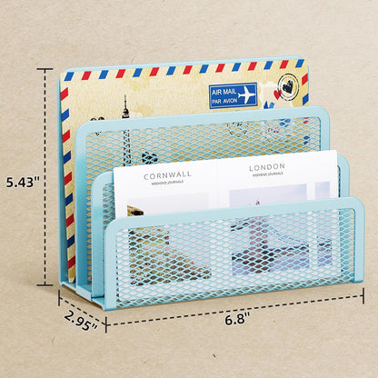 Marbrasse Mail Organizer for Desk, 3-Slot Mesh Metal Mail Holder countertop, Letter Holder, Office Desktop Envelope and Document Storage Rack (2P)