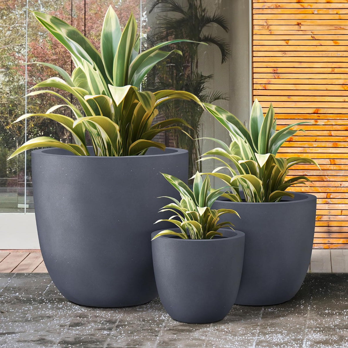 Kante 8.9" H x 10" W Small Concrete Planter, Compact Desktop Plant Pot with Drainage Hole & Rubber Plug – Lightweight Breathable Cement Container for Succulents, Cactus, Herbs, Indoor Outdoor, Gift