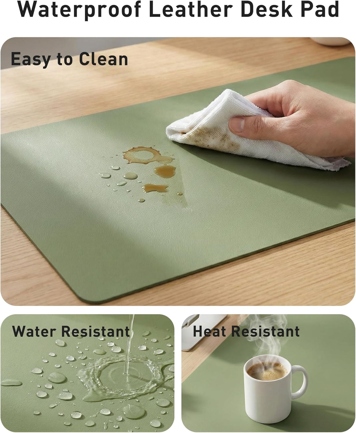 Aothia Leather Office Desk Pad Protector, Non-Slip PU Leather Desk Blotter, Waterproof Laptop Writing Mouse Pad for Office and Home, Black, 31.5" x 15.7" - Colors A