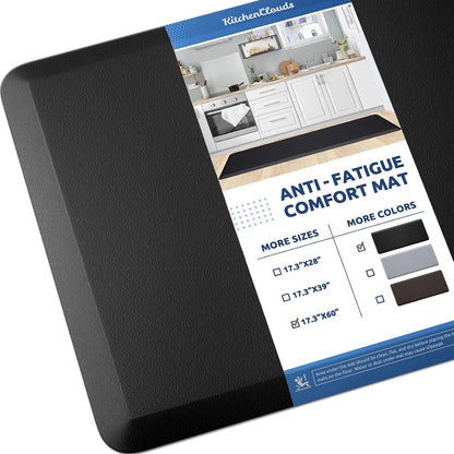 KitchenClouds Kitchen Mat Cushioned Anti Fatigue Rug 17.3"x28" Water Resistant, Non Slip, Standing and Comfort Desk/Floor Mats for House Sink Office (Black)
