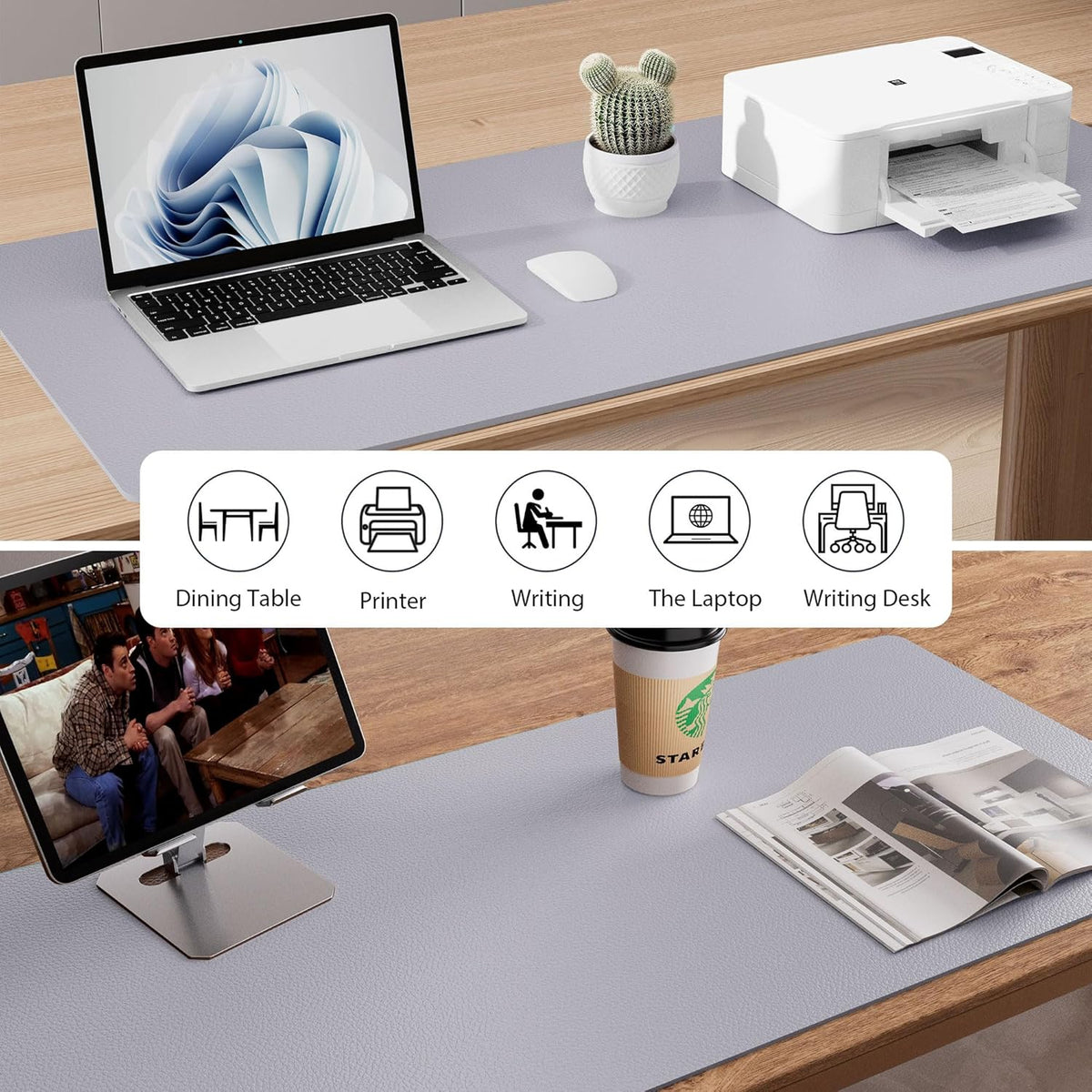 Aothia Leather Office Desk Pad Protector, Non-Slip PU Leather Desk Blotter, Waterproof Laptop Writing Mouse Pad for Office and Home, Black, 31.5" x 15.7" - Colors B