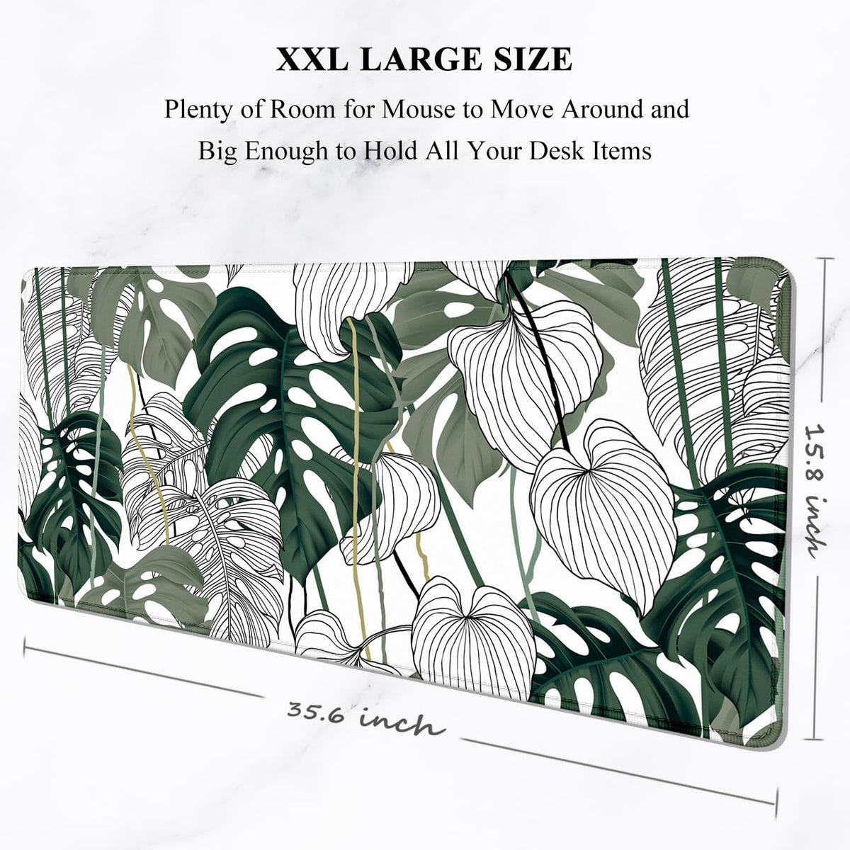 Auhoahsil Desk Mat, Ultra Large Mouse Pad, XXL Gaming Mousepad, Green Tropical Leaves Deskpad, Big Extended Full Size Mouse Pad, Desktop Desk Matt for Keyboard, Laptop & Computer, 35.5 x 15.7 in - Colors A
