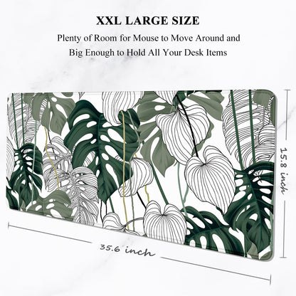 Auhoahsil Desk Mat, Ultra Large Mouse Pad, XXL Gaming Mousepad, Green Tropical Leaves Deskpad, Big Extended Full Size Mouse Pad, Desktop Desk Matt for Keyboard, Laptop & Computer, 35.5 x 15.7 in - Colors A