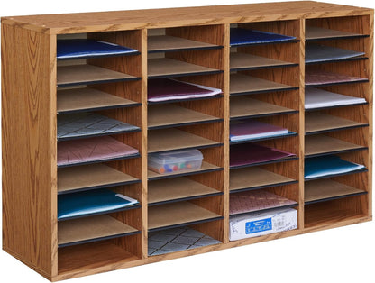 Safco 9422GR Wood Adjustable Literature & Paper Organizer, 16 Adjustable Compratment, Stackable Durable Construction, Home, Office, Mailroom, Classroom Mailbox , Gray