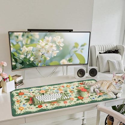 Desk Mat,Mouse Pad for Office Desk,35.4x15.7in,Pink Flowers