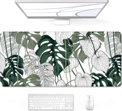 Auhoahsil Desk Mat, Ultra Large Mouse Pad, XXL Gaming Mousepad, Green Tropical Leaves Deskpad, Big Extended Full Size Mouse Pad, Desktop Desk Matt for Keyboard, Laptop & Computer, 35.5 x 15.7 in - Colors A