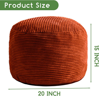 Round Stuffed Pouf Ottoman, Corduroy Poufs with Foam Chunk Filling, Furry and Fluffy Pouf Foot Stool Storage Ottoman, 20 X 15 Floor Poufs Foot Rest for Living Room, Dark Grey