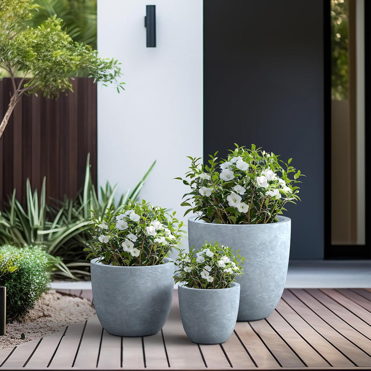 Kante 8.9" H x 10" W Small Concrete Planter, Compact Desktop Plant Pot with Drainage Hole & Rubber Plug – Lightweight Breathable Cement Container for Succulents, Cactus, Herbs, Indoor Outdoor, Gift