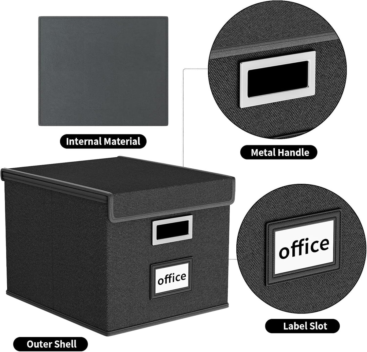 Upgraded Portable File Organizer Box with Lid, Collapsible Linen Hanging Filing Storage Boxes with Plastic Slides, Decorative Home/Office Filing System Box for File and Folders Storage (Gray)
