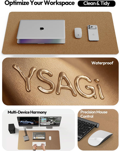 YSAGi Leather Desk Pad Protector, Office Desk Mat, Large Mouse Pad, Non-Slip PU Leather Desk Blotter, Waterproof Laptop Desk Writing Pad for Office and Home (23.6" x 13.8", Eggshell) - Colors A