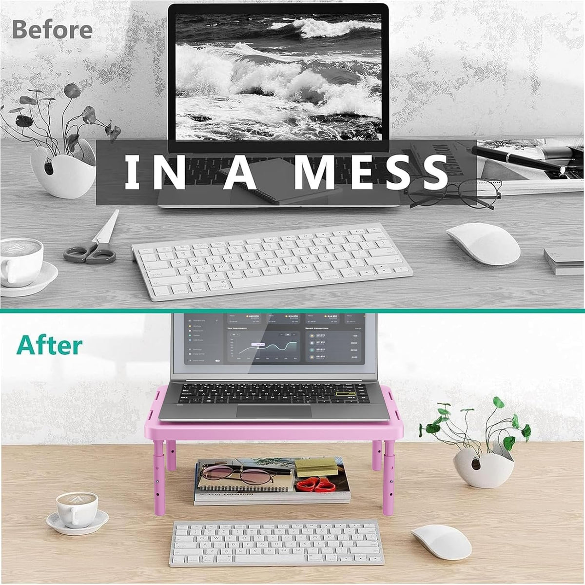 WALI Monitor Stand Riser with Drawer, Desk Organizers and Accessories for Computer, Printer, Laptop Stand for Home Office Supplies, (PTT005-B), 1 Pack, Black