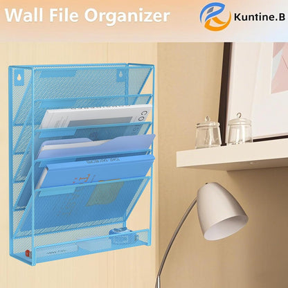 Kuntine.B Wall File Organizer Office Hanging Magazine Holder Wall File Organizer for Office Home (Black, 5 Tier)