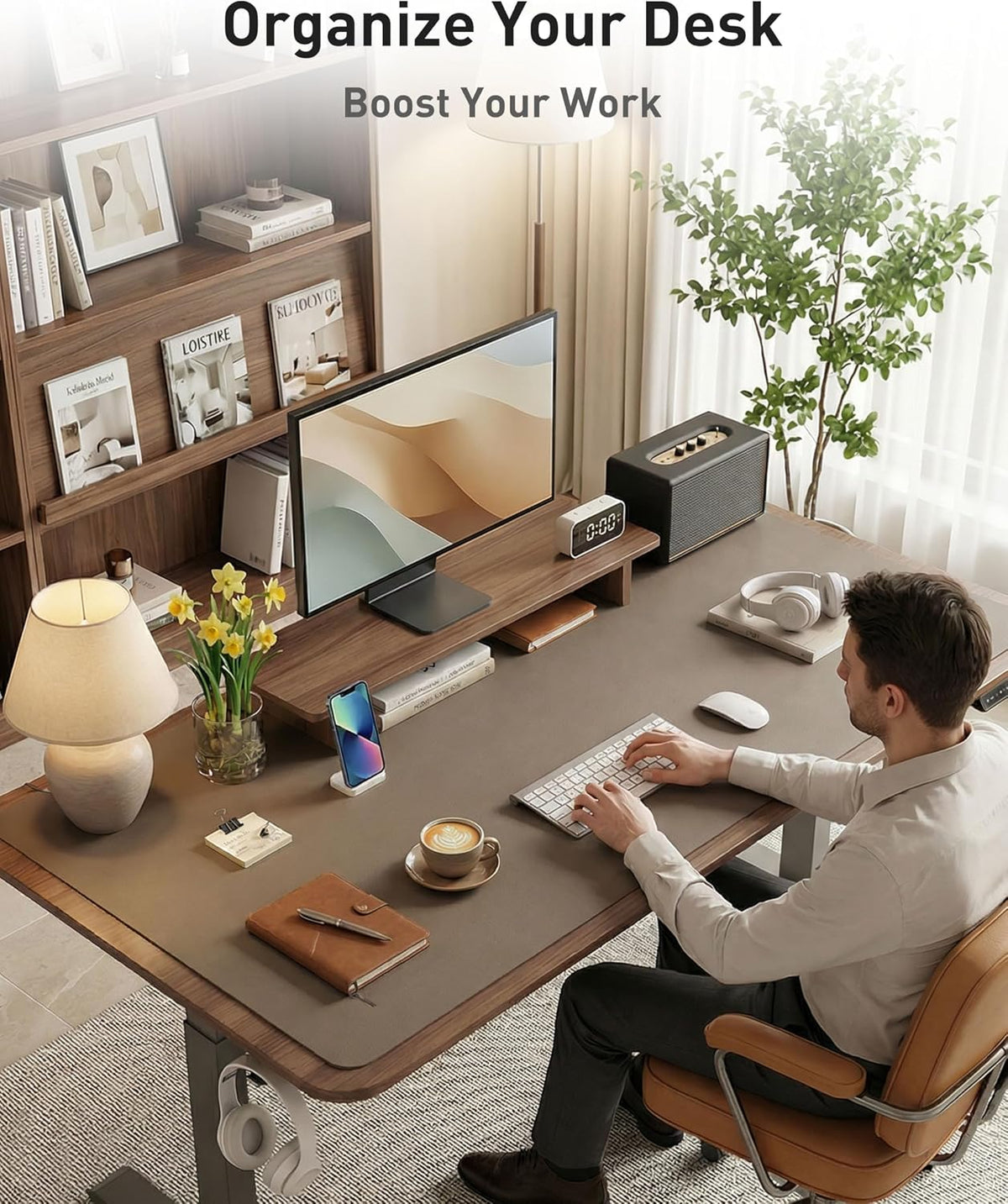 Aothia Leather Office Desk Pad Protector, Non-Slip PU Leather Desk Blotter, Waterproof Laptop Writing Mouse Pad for Office and Home, Black, 31.5" x 15.7" - Colors B