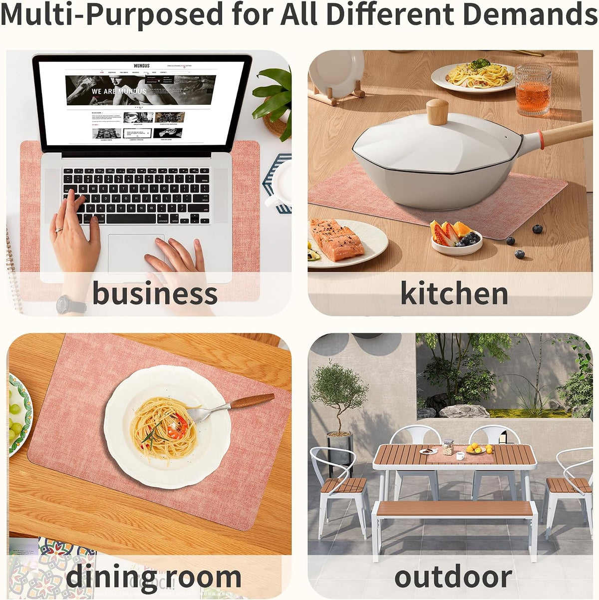 Maxpearl Faux Leather Placemats Set of 6 - Waterproof - Wipe Clean - Heat Resistant - Anti Slip Dining Table Place Mats, Suitable for Indoor & Outdoor Use, 17’’×12’’, Beige