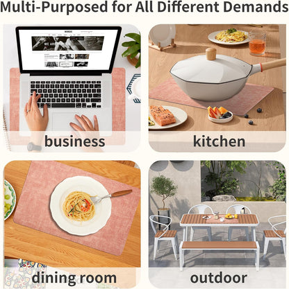 Maxpearl Faux Leather Placemats Set of 6 - Waterproof - Wipe Clean - Heat Resistant - Anti Slip Dining Table Place Mats, Suitable for Indoor & Outdoor Use, 17’’×12’’, Beige