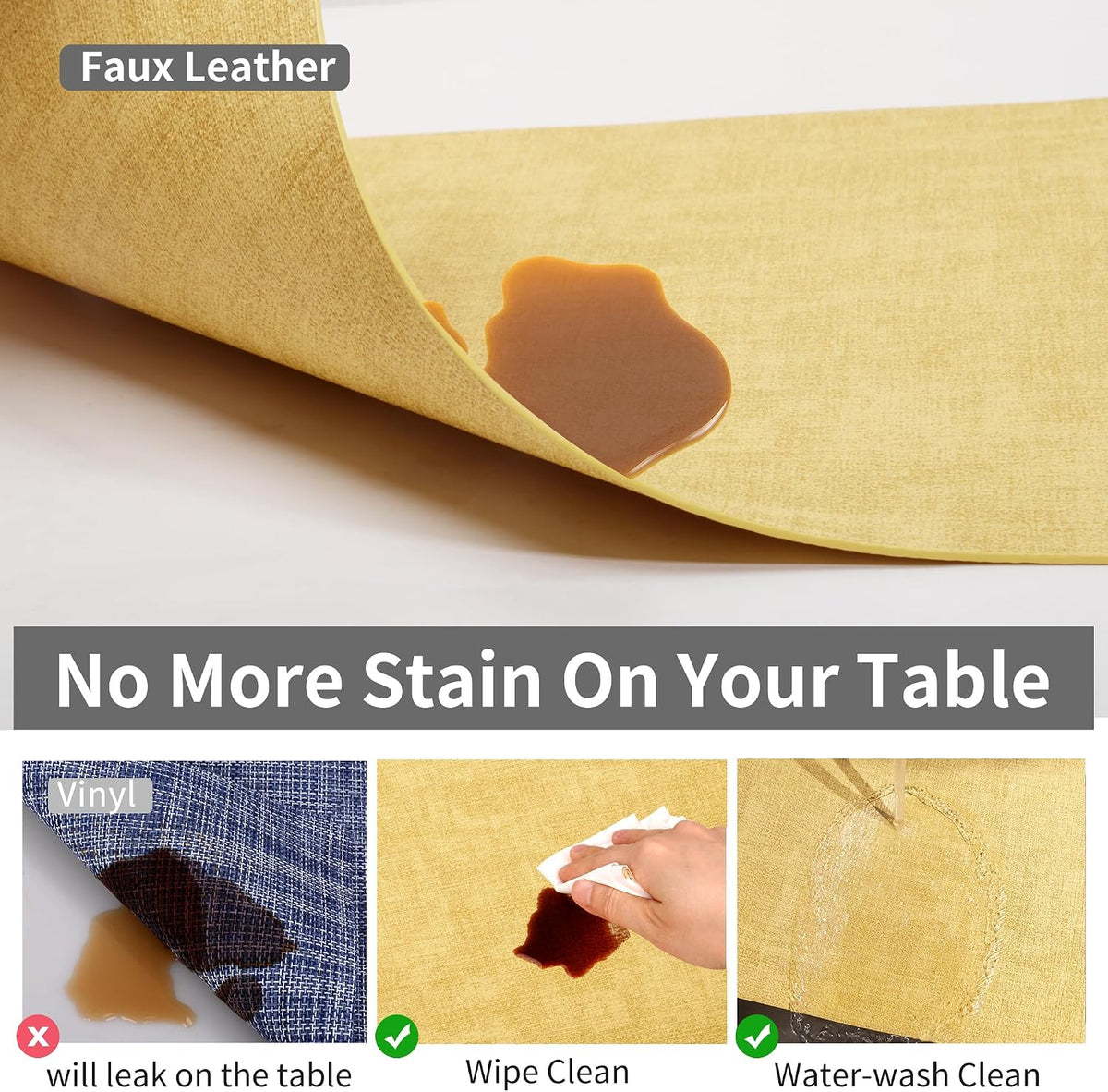 Maxpearl Faux Leather Placemats Set of 6 - Waterproof - Wipe Clean - Heat Resistant - Anti Slip Dining Table Place Mats, Suitable for Indoor & Outdoor Use, 17’’×12’’, Beige