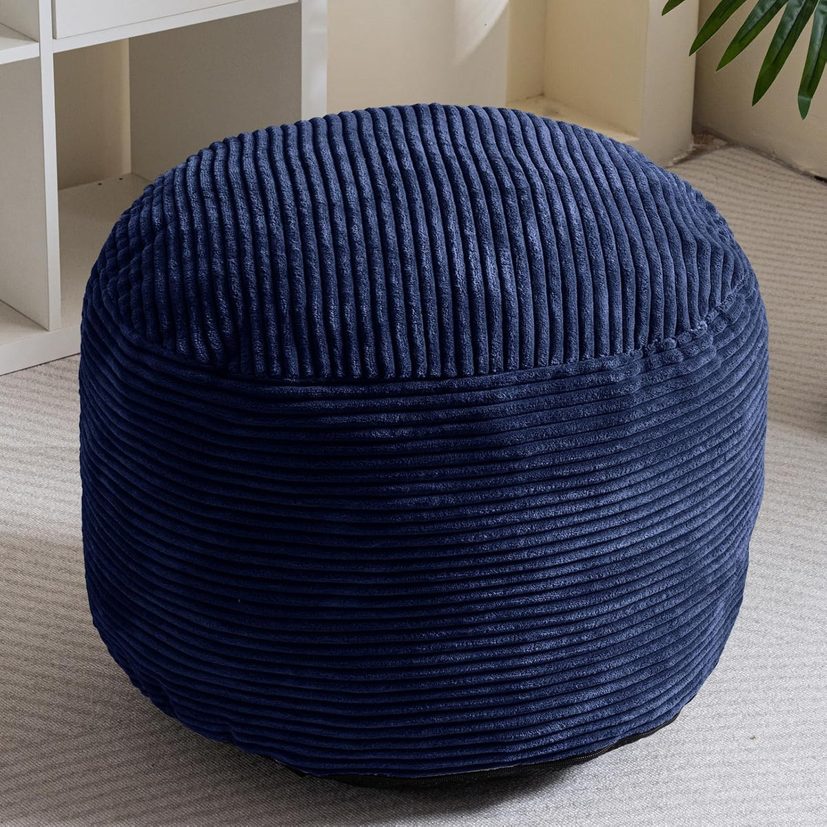 Round Stuffed Pouf Ottoman, Corduroy Poufs with Foam Chunk Filling, Furry and Fluffy Pouf Foot Stool Storage Ottoman, 20 X 15 Floor Poufs Foot Rest for Living Room, Dark Grey