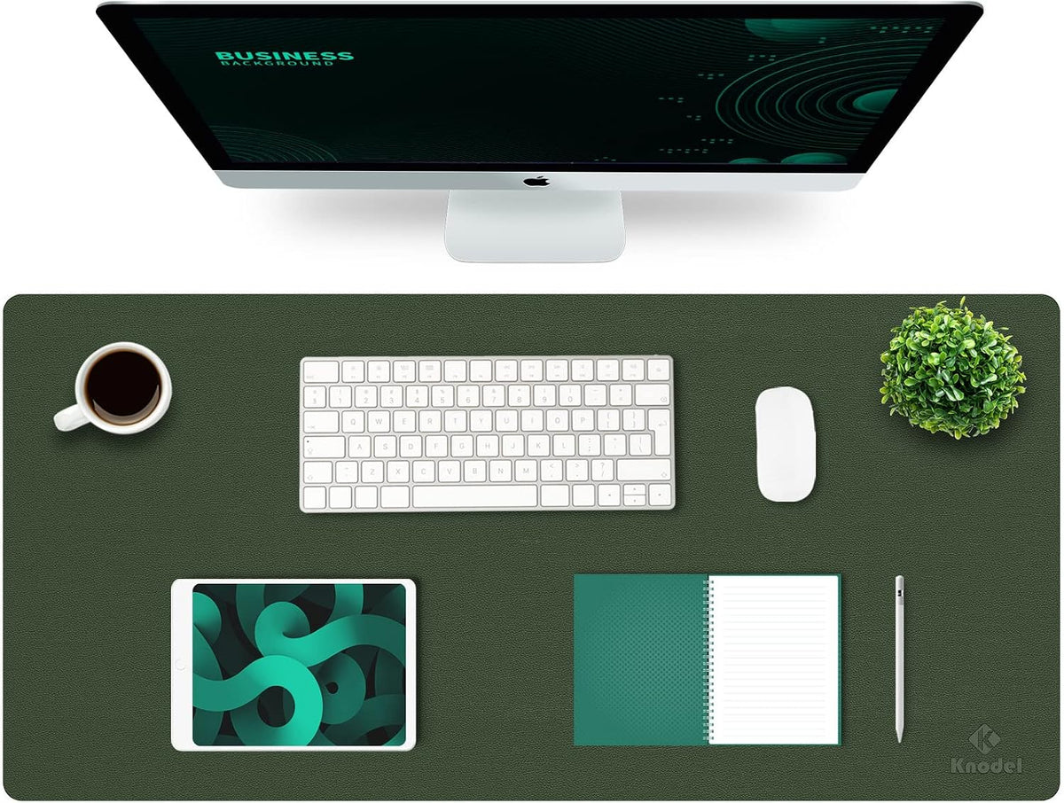 K KNODEL Large Office Leather Desk Mat, Mouse and Keyboard Pad, Computer and Laptop Mat, Desktop Protector and Cover, Writing Pad and Blotter (31.5"x15.7", Black)