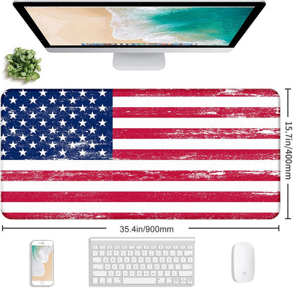 Retro American Flag XL Gaming Mouse Pad with Stitching Edge Laptop Desk Mat