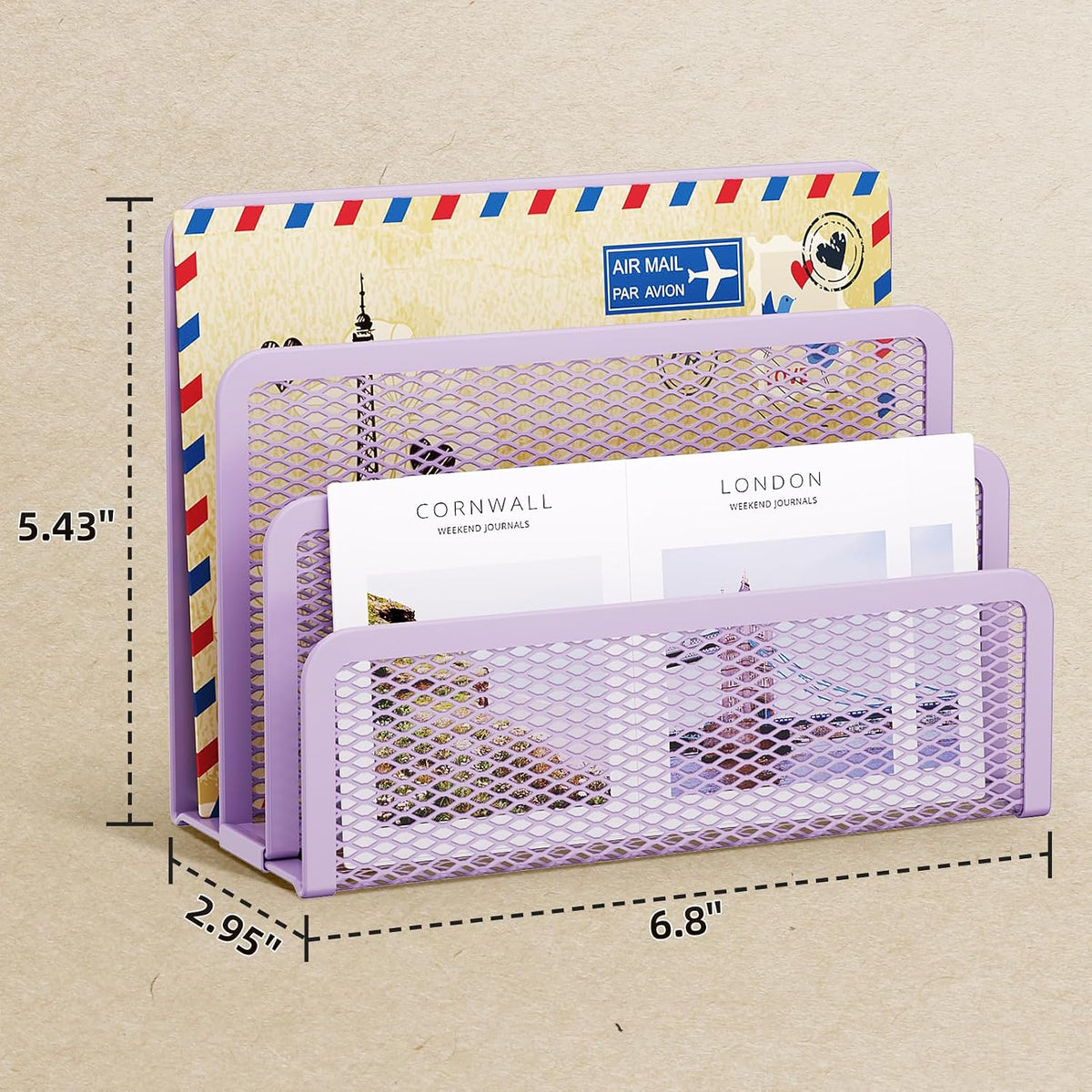 Marbrasse Mail Organizer for Desk, 3-Slot Mesh Metal Mail Holder countertop, Letter Holder, Office Desktop Envelope and Document Storage Rack (2P)