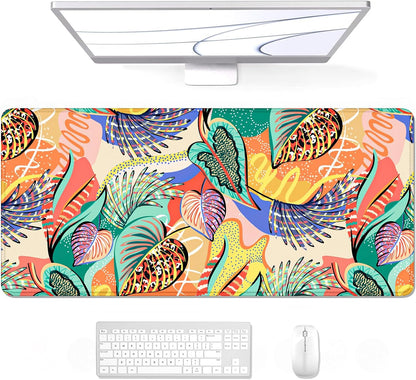 Auhoahsil Desk Mat, Ultra Large Mouse Pad, XXL Gaming Mousepad, Green Tropical Leaves Deskpad, Big Extended Full Size Mouse Pad, Desktop Desk Matt for Keyboard, Laptop & Computer, 35.5 x 15.7 in - Colors A