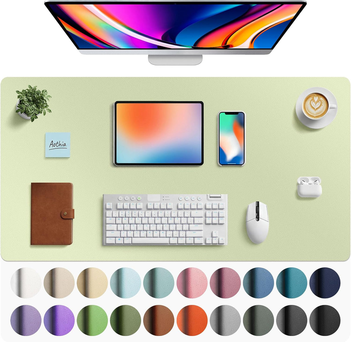 Aothia Leather Office Desk Pad Protector, Non-Slip PU Leather Desk Blotter, Waterproof Laptop Writing Mouse Pad for Office and Home, Black, 31.5" x 15.7" - Colors A