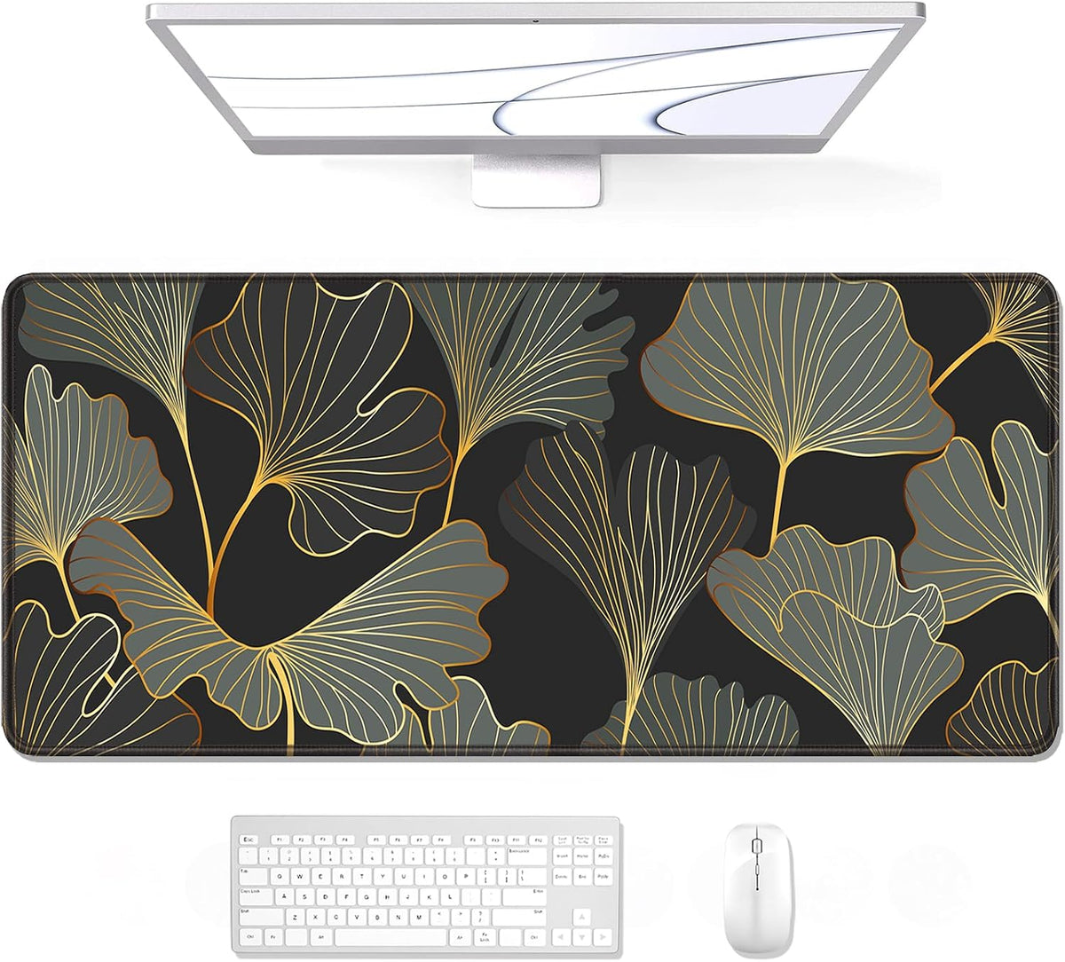 Auhoahsil Desk Mat, Ultra Large Mouse Pad, XXL Gaming Mousepad, Green Tropical Leaves Deskpad, Big Extended Full Size Mouse Pad, Desktop Desk Matt for Keyboard, Laptop & Computer, 35.5 x 15.7 in - Colors B