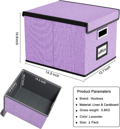 Upgraded Portable File Organizer Box with Lid, Collapsible Linen Hanging Filing Storage Boxes with Plastic Slides, Decorative Home/Office Filing System Box for File and Folders Storage (Gray)