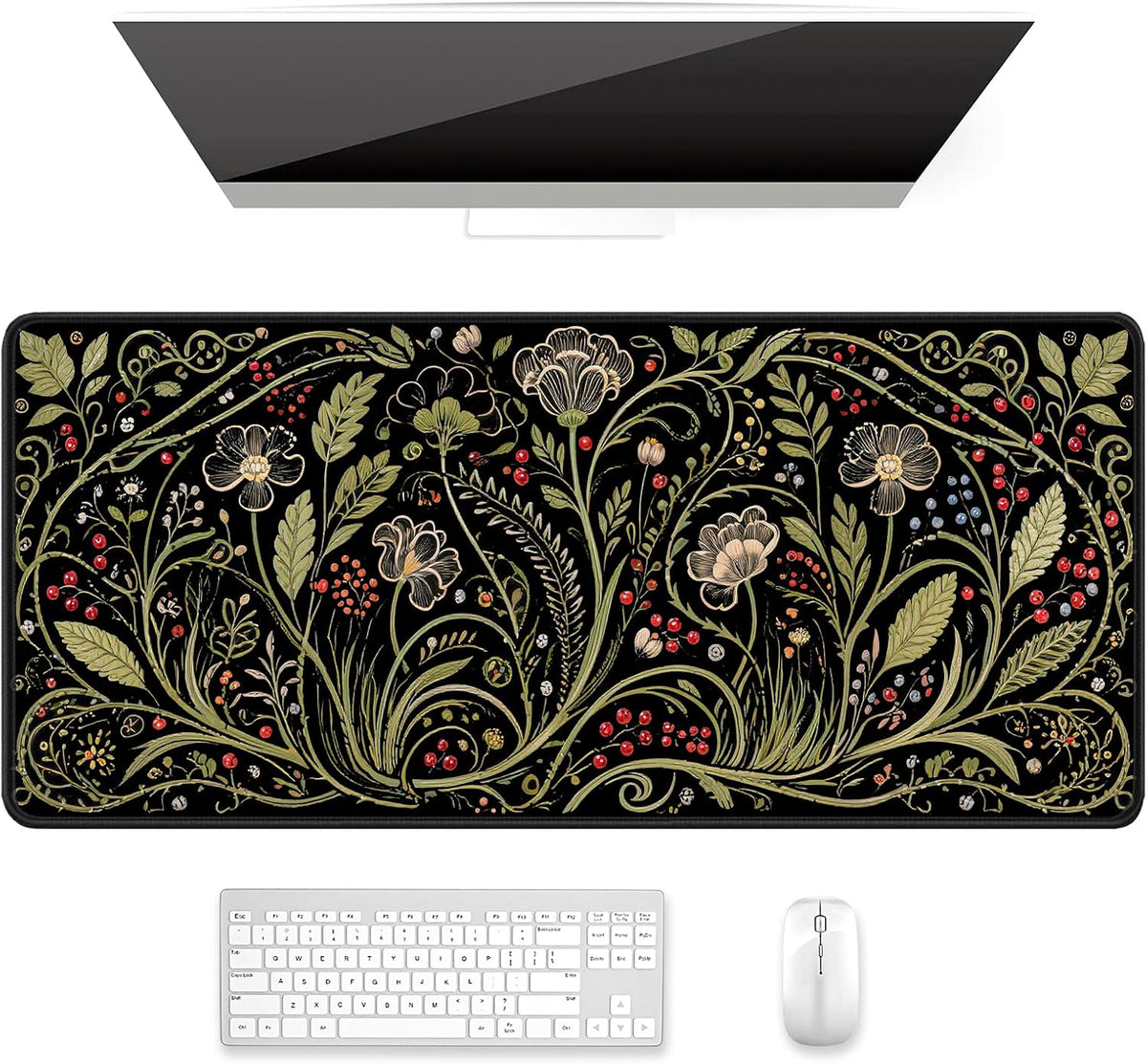 Auhoahsil Desk Mat, Ultra Large Mouse Pad, XXL Gaming Mousepad, Green Tropical Leaves Deskpad, Big Extended Full Size Mouse Pad, Desktop Desk Matt for Keyboard, Laptop & Computer, 35.5 x 15.7 in - Colors A
