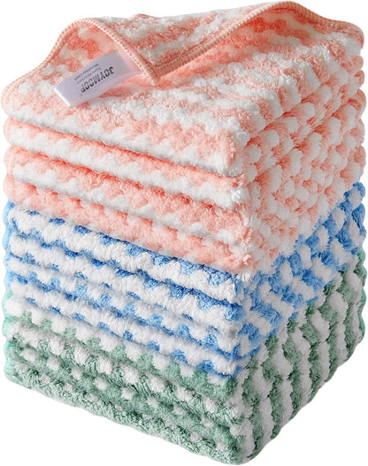 18 Pack Microfiber Cleaning Cloth, Kitchen Towels for Dish Drying Washing, Absorbent Streak Free Lint Free Rags for Cleaning, Reusable and Washable Towels - 10" x 10"