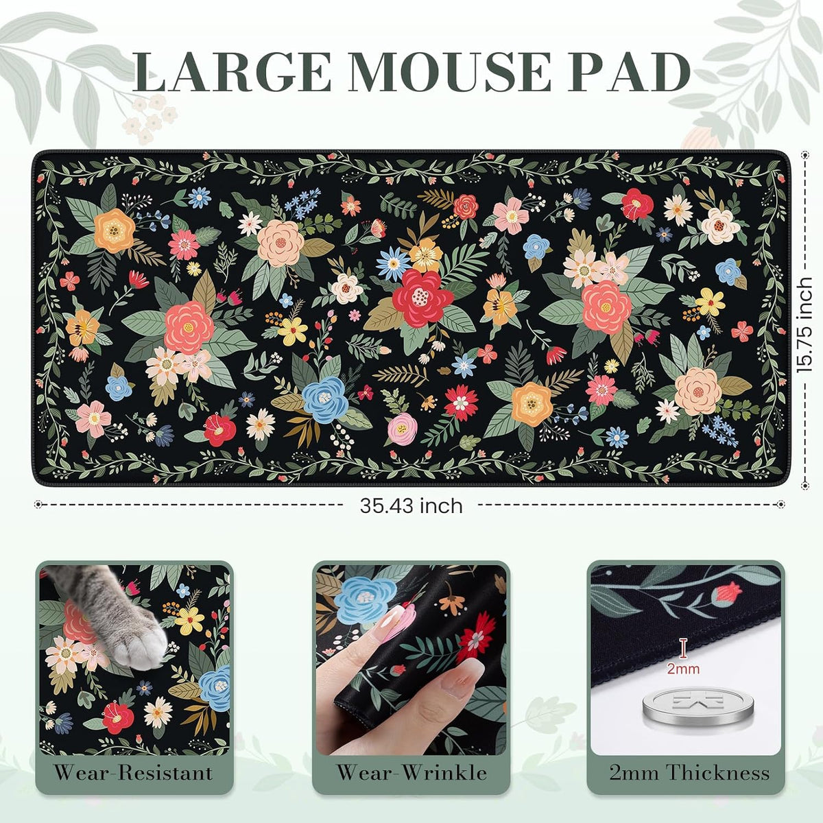Desk Mat,Mouse Pad for Office Desk,35.4x15.7in,Pink Flowers