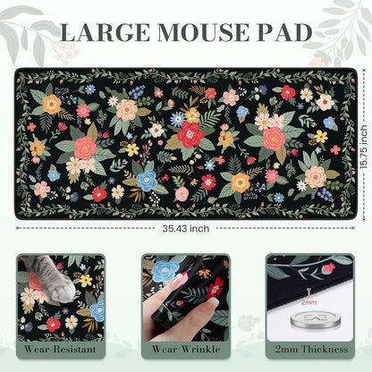 Desk Mat,Mouse Pad for Office Desk,35.4x15.7in,Pink Flowers
