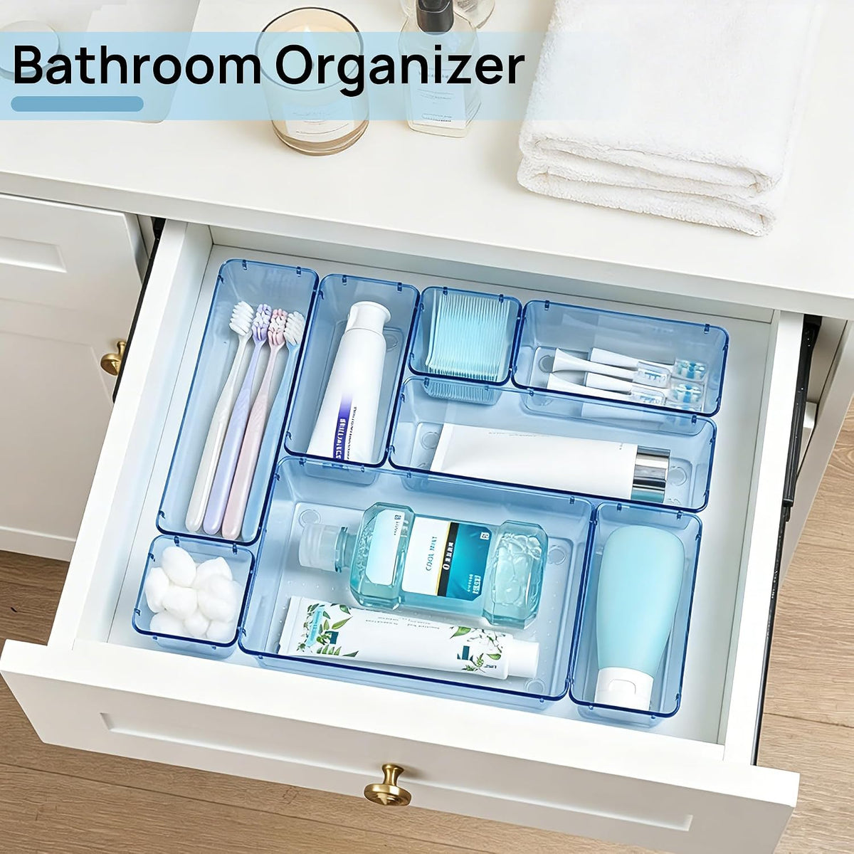 Vtopmart 25 PCS Clear Plastic Drawer Organizers Set, 4-Size Versatile Bathroom and Vanity Drawer Organizer Trays, Storage Bins for Makeup, Bedroom, Kitchen Gadgets Utensils and Office