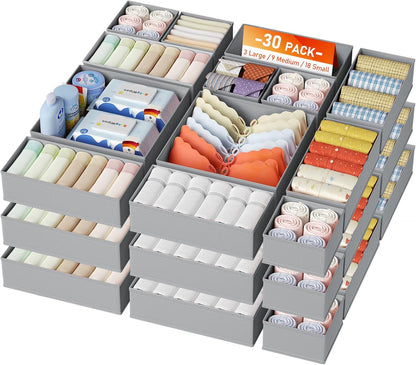 Drawer Organizer Clothes, Dresser Organizer, Foldable Closet Organizers and Storage, Fabric Dresser Bins, Drawer Dividers for Nursery, Baby Clothes, Underwears, Sock (Beige)