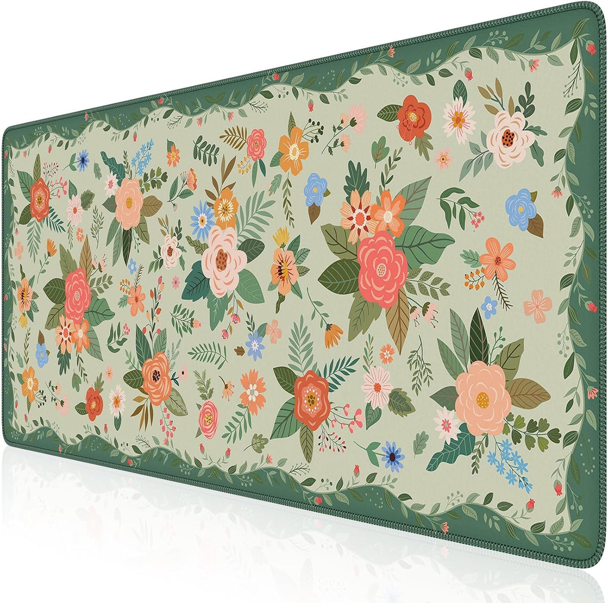Desk Mat,Mouse Pad for Office Desk,35.4x15.7in,Pink Flowers