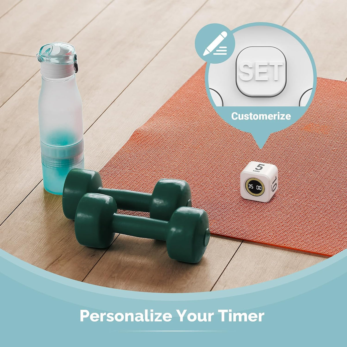 KADAMS Pomodoro Cube Timer Productivity Visual Timer - 5/10/25/50 Min Rotating Countdown (1, Green)