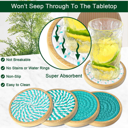 Wood Coasters for Drinks, Eykao Absorbent Coaster Sets of 5, Woven Drink Coasters for Coffee Table, Housewarming Gift for Farmhouse Home Decor,4 inches