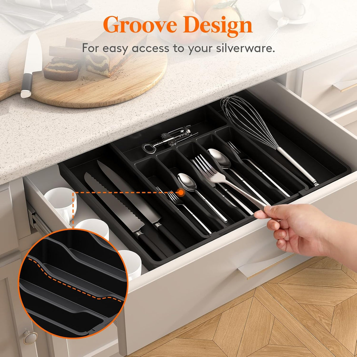 Expandable Silverware Drawer Organizer, Kitchen Utensil Tray