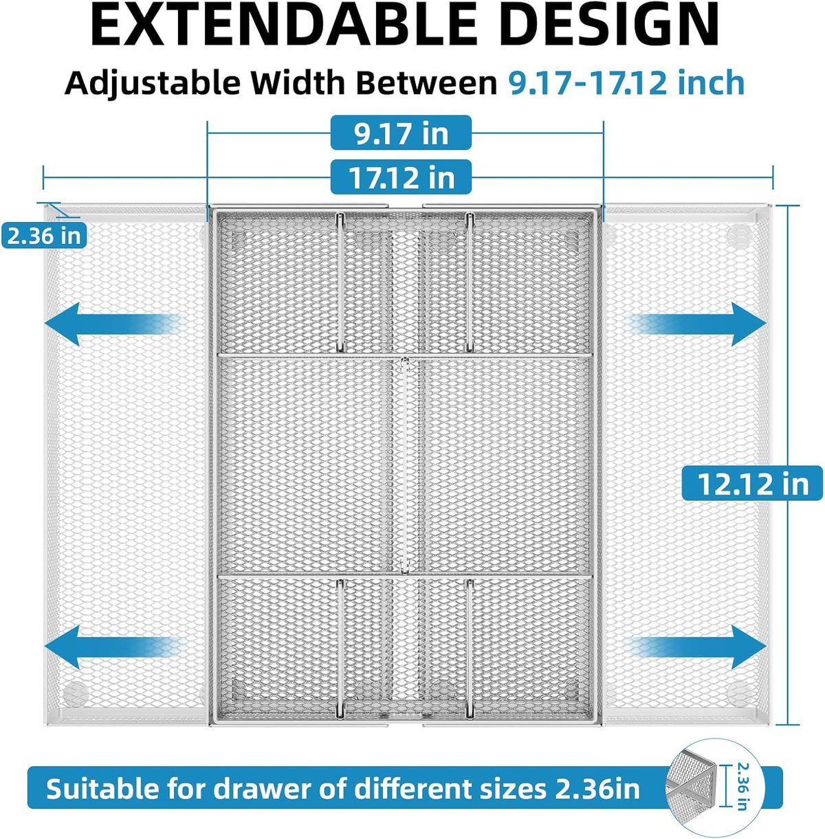 Marbrasse Expandable Desk Drawer Organizer, Mesh Drawer Organizer Tray with 10 Adjustable Compartments, Desk Organizers and Accessories, 5 Dividers Drawer for Office Supplies, Makeup & Vanity (Black)