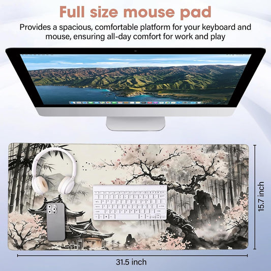 31.5" x 15.7" Waterproof Fabric Desk Pad, Rubber Anti-Slip Base, Stitched Edges No Curling, Fits Laptop Keyboard and Mouse, Smooth Office Mat Large Mouse Pad for Work Game, Black
