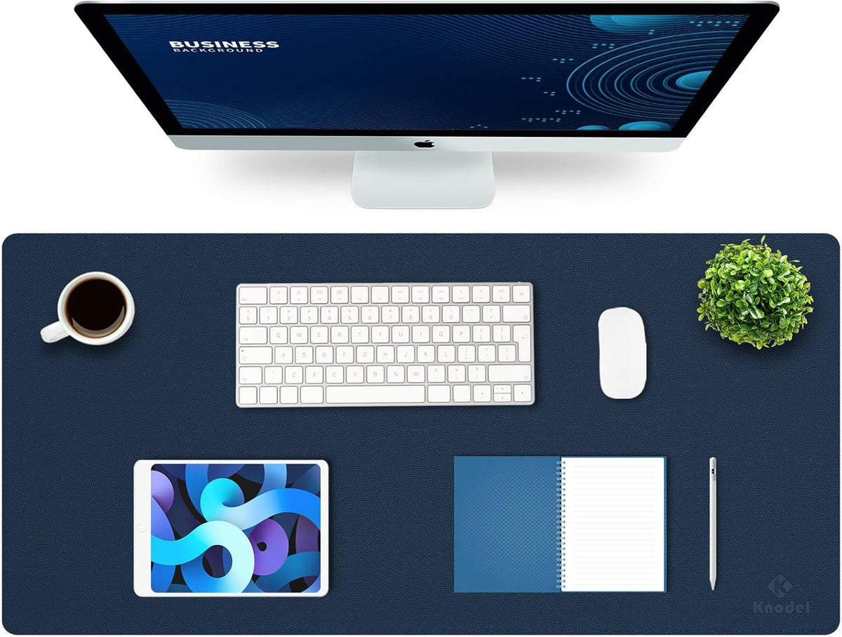 K KNODEL Large Office Leather Desk Mat, Mouse and Keyboard Pad, Computer and Laptop Mat, Desktop Protector and Cover, Writing Pad and Blotter (31.5"x15.7", Black)