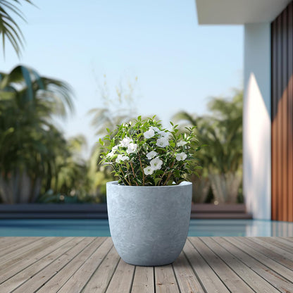 Kante 8.9" H x 10" W Small Concrete Planter, Compact Desktop Plant Pot with Drainage Hole & Rubber Plug – Lightweight Breathable Cement Container for Succulents, Cactus, Herbs, Indoor Outdoor, Gift