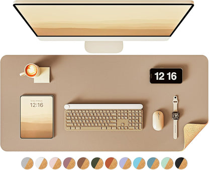 Double-Sided Desk Pad, 31.5"x15.7"Leather Desk Mat, Eco Cork Desk Pad Protector,Large Mouse Pad,Waterproof Desk Blotter for Office/Home(Coffee)