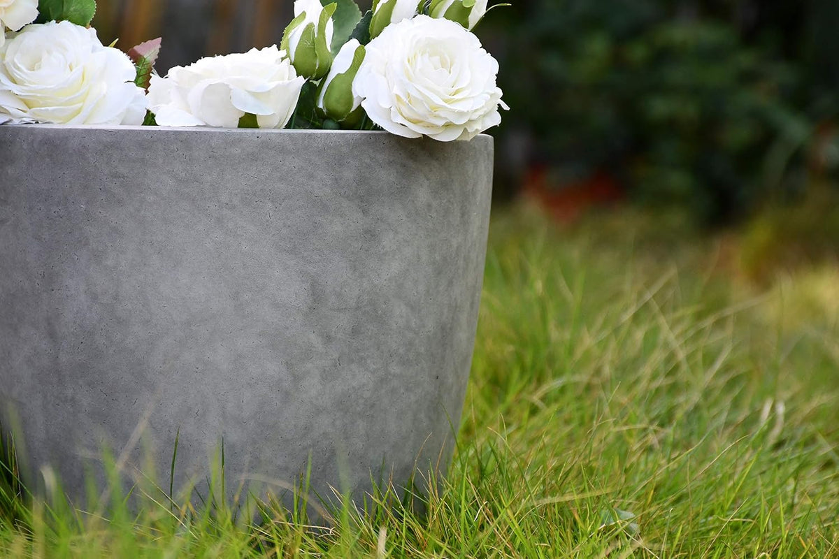 Kante 8.9" H x 10" W Small Concrete Planter, Compact Desktop Plant Pot with Drainage Hole & Rubber Plug – Lightweight Breathable Cement Container for Succulents, Cactus, Herbs, Indoor Outdoor, Gift