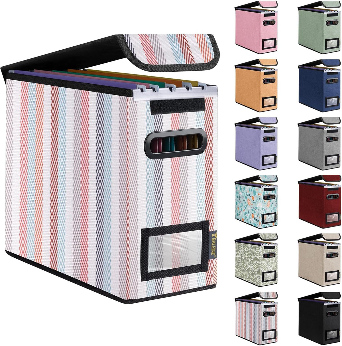 BALEINE File Organizer Box with Lid, Collapsible File Folder Organizer with Plastic Slide, Hanging File Folder Box for Office Document Storage (Black)