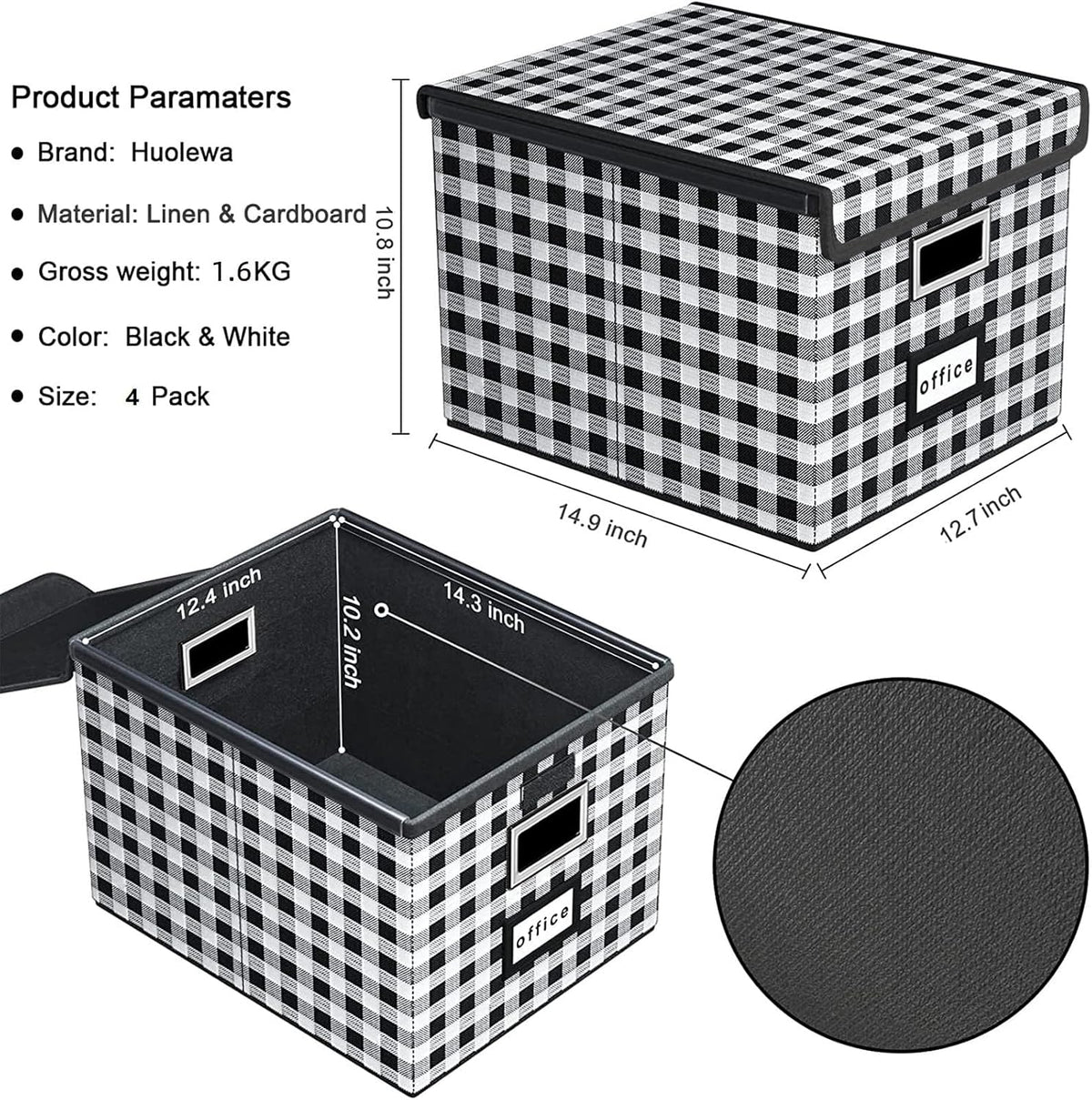 Upgraded Portable File Organizer Box with Lid, Collapsible Linen Hanging Filing Storage Boxes with Plastic Slides, Decorative Home/Office Filing System Box for File and Folders Storage (Gray)
